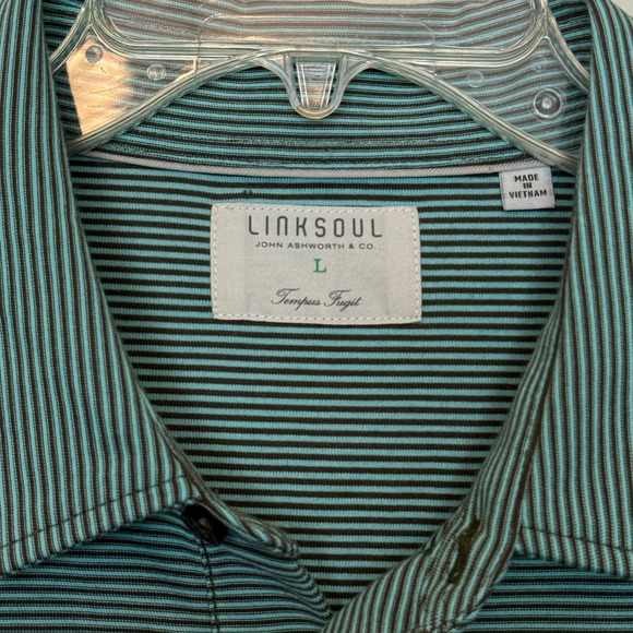 Mens Linksoul Short Sleeve Green w/Black Stripes Golf Polo - Size Large - Picture 6 of 9